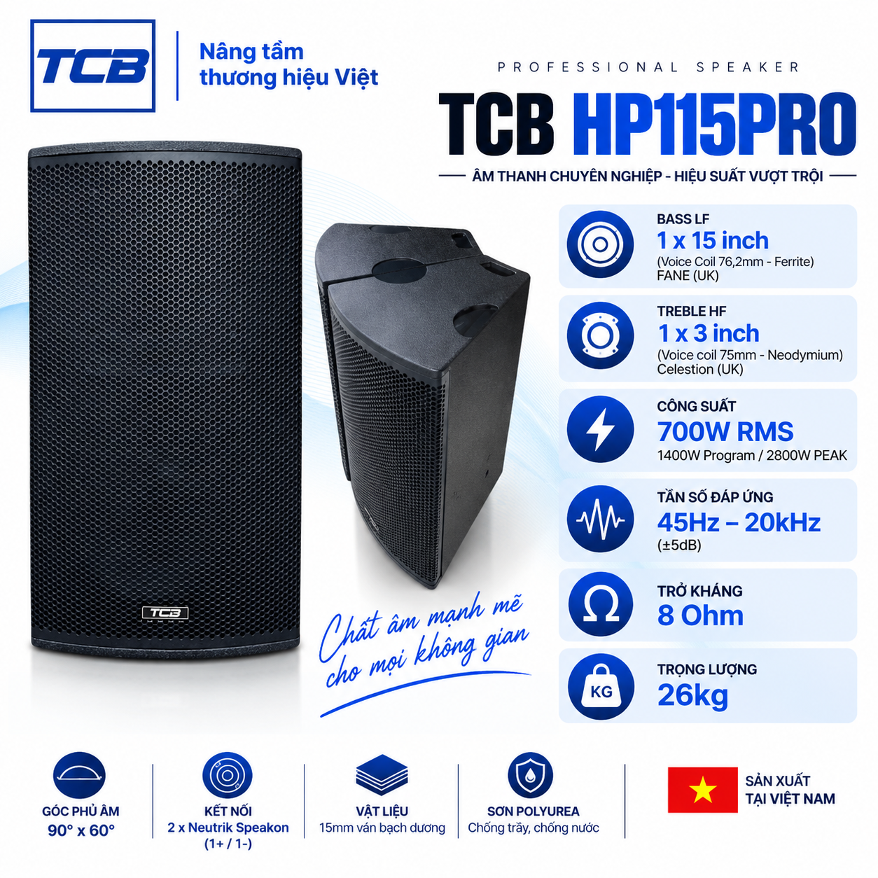 Loa TCB HP115PRO Full 15 inch FANE UK công suất 700W RMS